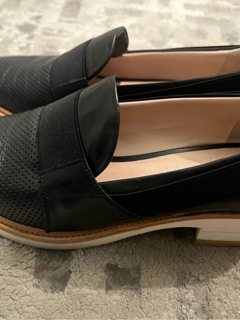 Black Perforated Slip-On Loafers with Elastic Band by